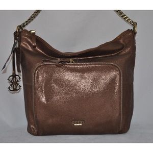 Vintage Guess Luxe Holiday Group Leather Hobo Shoulder Bag Sac Purse Bronze